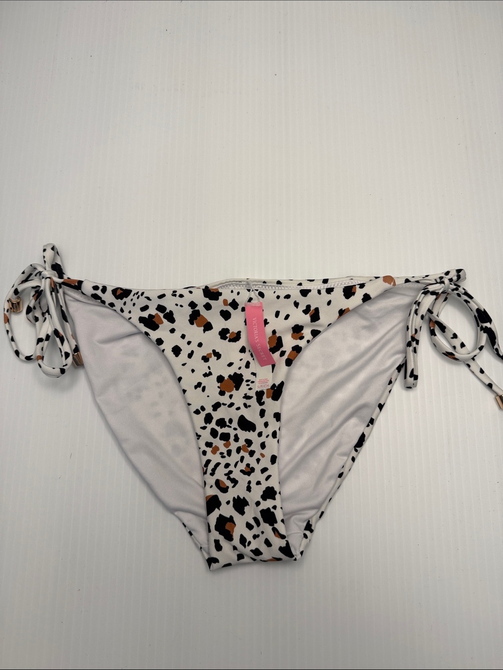 Victoria’s Secret Leopard Print Tie-Side Bikini Bottoms - White, Black & Brown